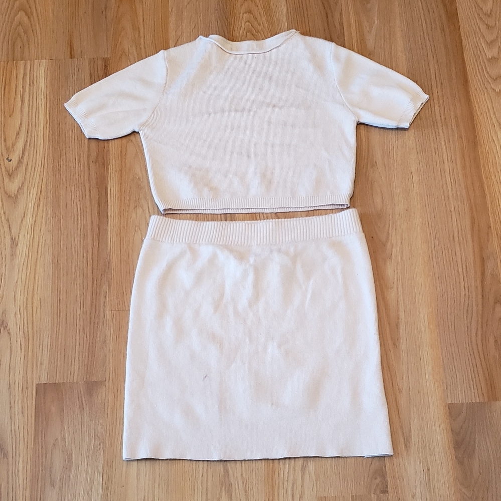 Tan Fleece Mini Skirt Set